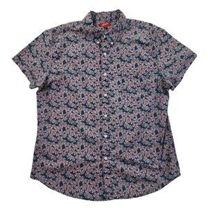 Arizona Jeans Men's Hawaiian Shirt XL Aloha Floral Pink Green Button Up EUC